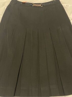 Celine Black Pleated A-Line Skirt with Chain Trim